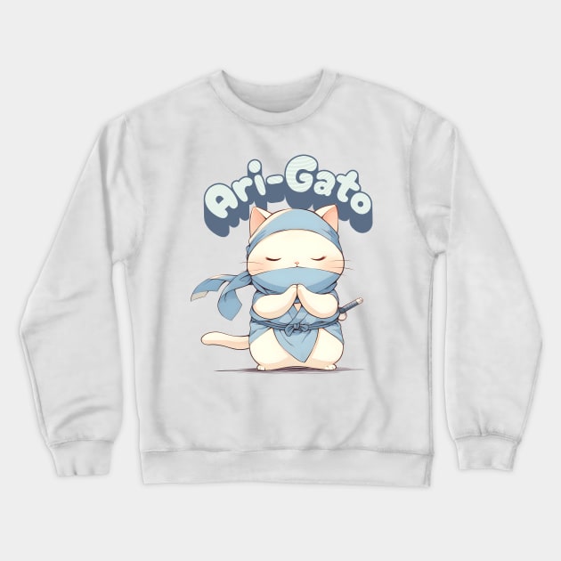 Ari-Gato kawaii white ninja thank you cat Crewneck Sweatshirt by snipcute